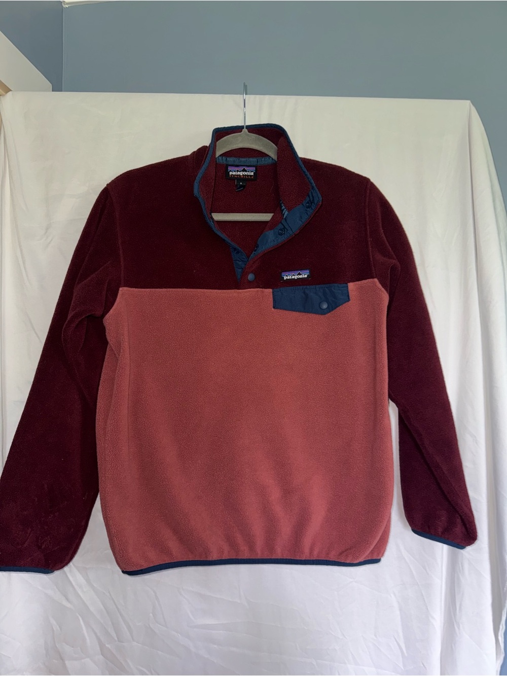 Patagonia Synchilla Burgundy and Dusty Rose Zip-Up Fleece Pullover